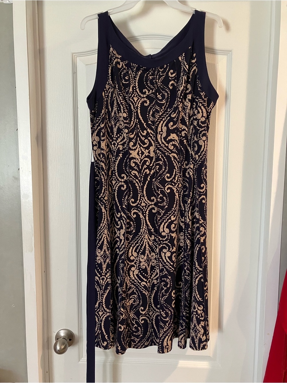 Glamour 14P Navy and Cream Sleeveless A-Line Midi Dress